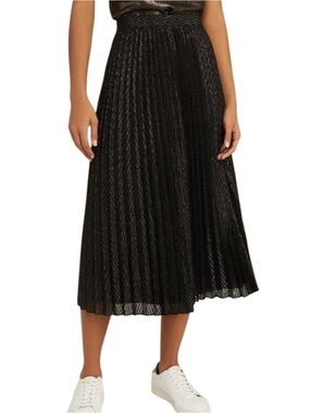 REISS Marianne Mesh Pleated metallic a-line Midi Skirt Sz 4 excellent condition